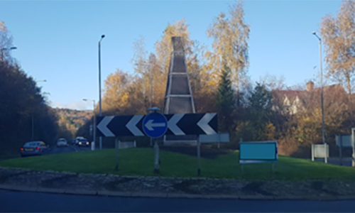 Roundabout on A4043 at junction with Riverside